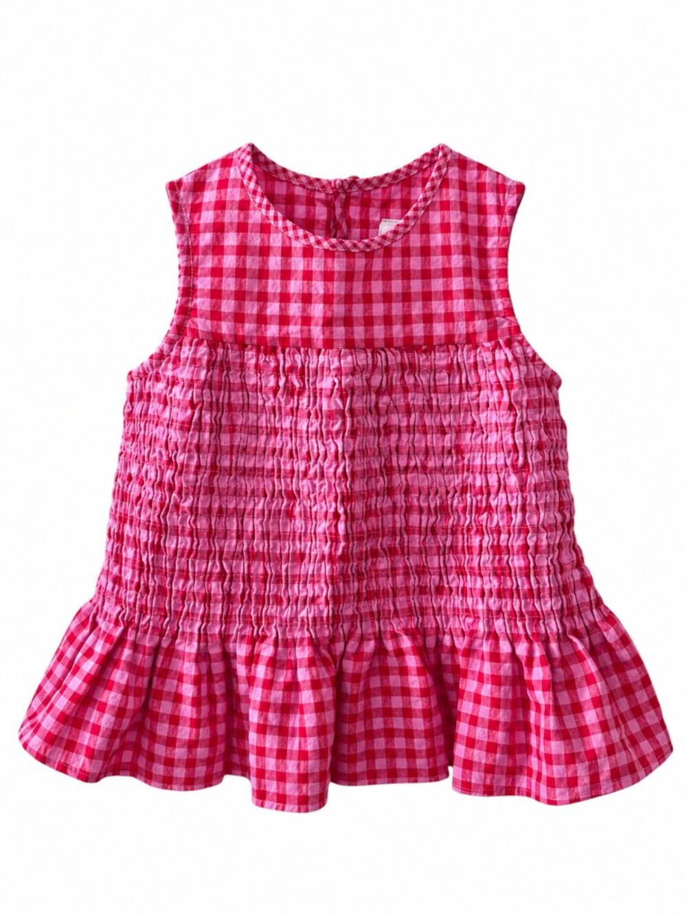 Zara Girls Pink Red Gingham Smocked Ruffle Top Size 6